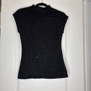 Jennifer Lopez Black Sequin Shell Top